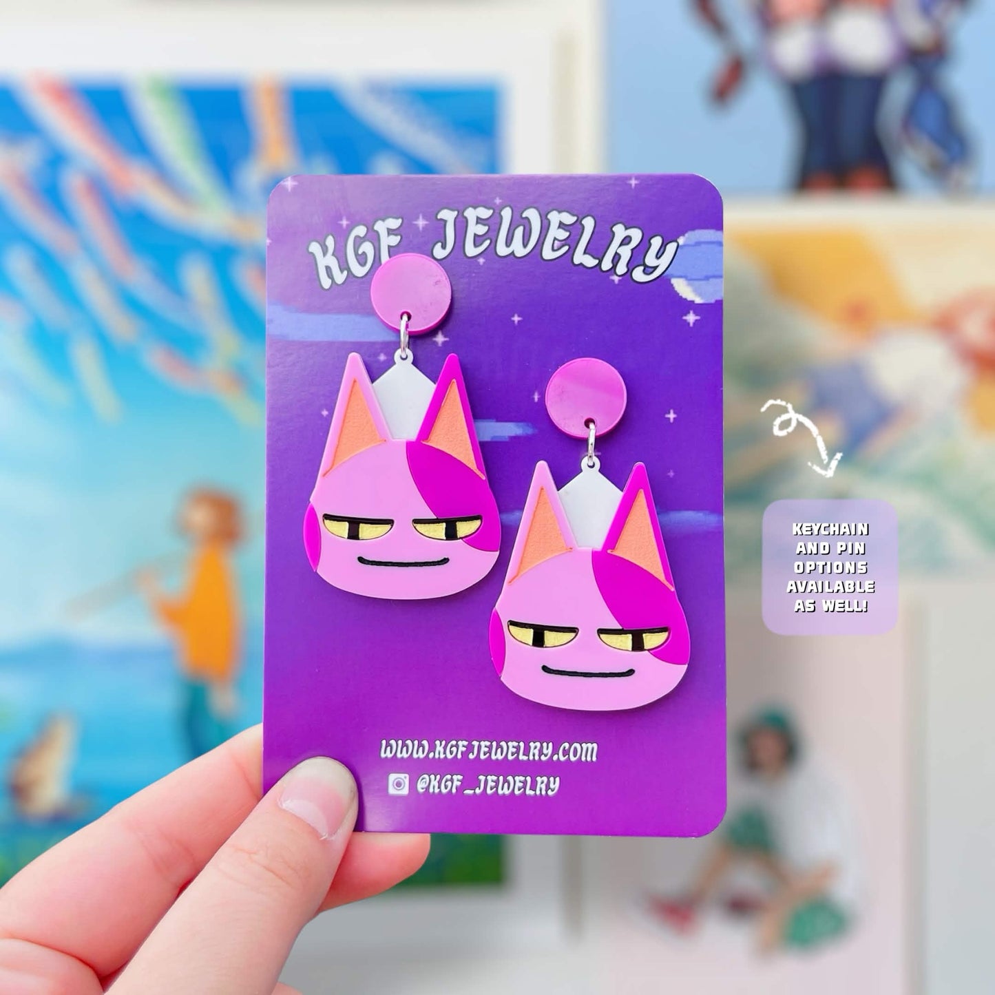 Bob Cat Villager Video Game Handmade Acrylic Statement Earrings, Keychains, Pins