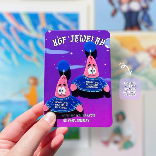 Sweater Patrick Meme Handmade Acrylic Statement Earrings, Keychains, Pins