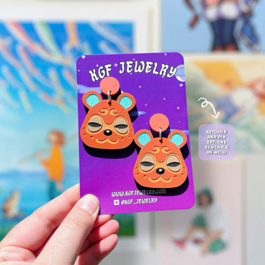 Clay Hamster Villager Video Game Handmade Acrylic Statement Earrings, Keychains, Pins
