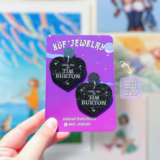Tim Burton Hearts Movie Handmade Acrylic Statement Earrings, Keychains, Pins