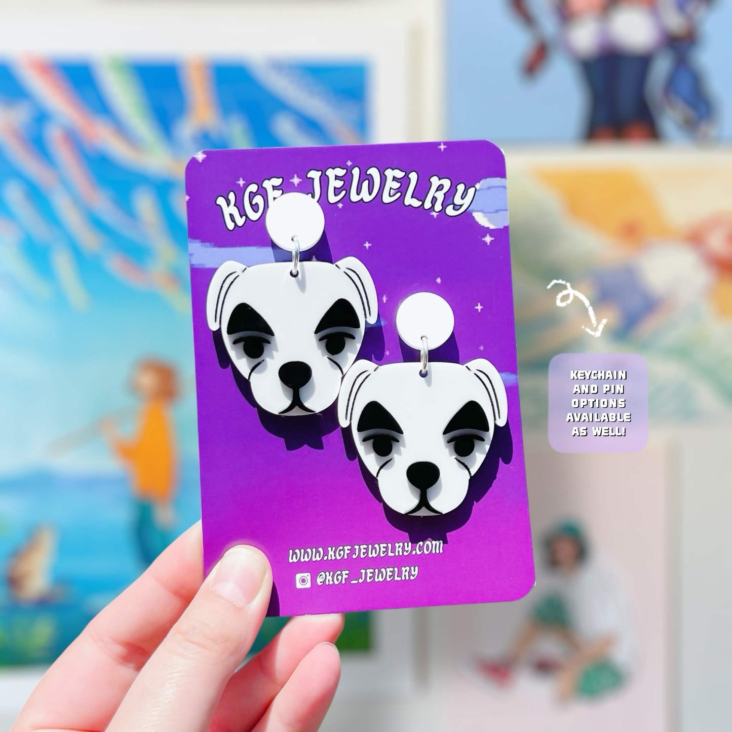 KK Slider Villager Video Game Handmade Acrylic Statement Earrings, Keychains, Pins