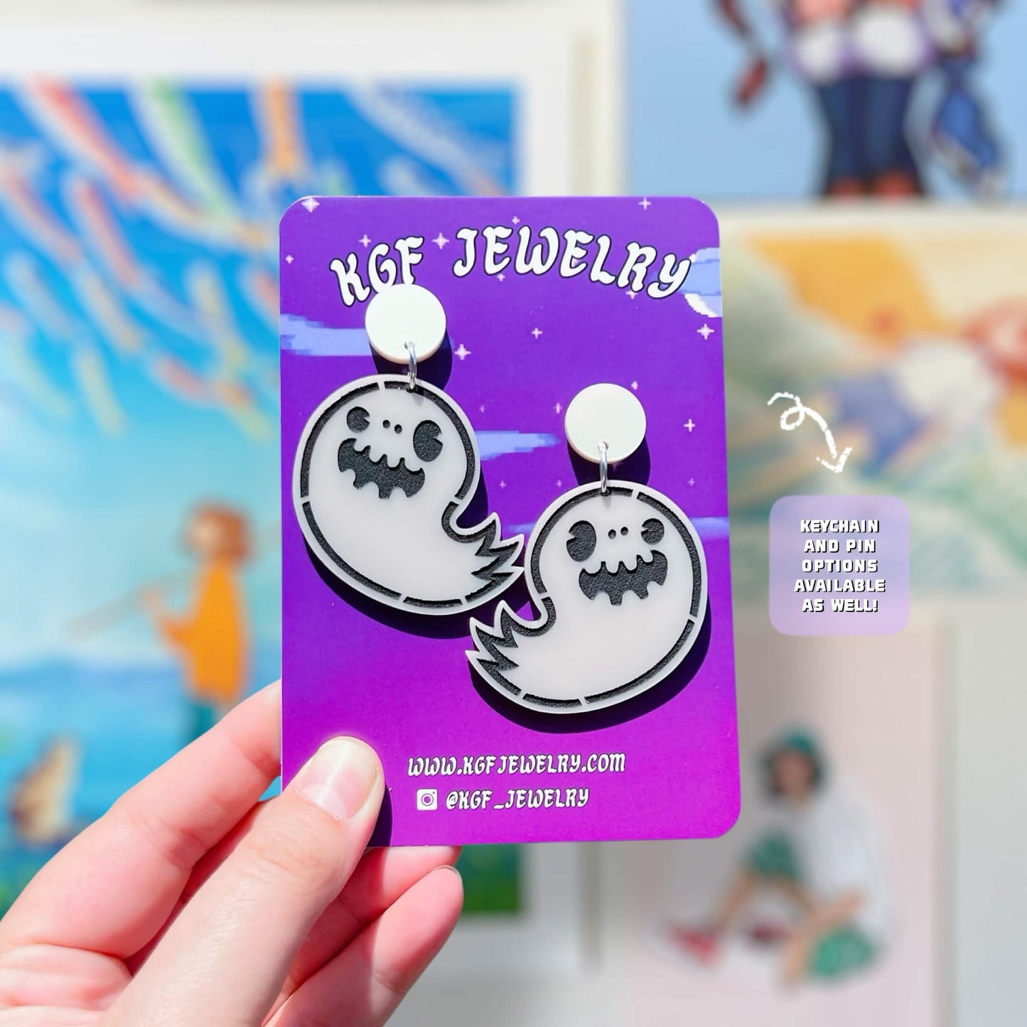 Ghost Boy Handmade Acrylic Statement Earrings, Keychains, Pins