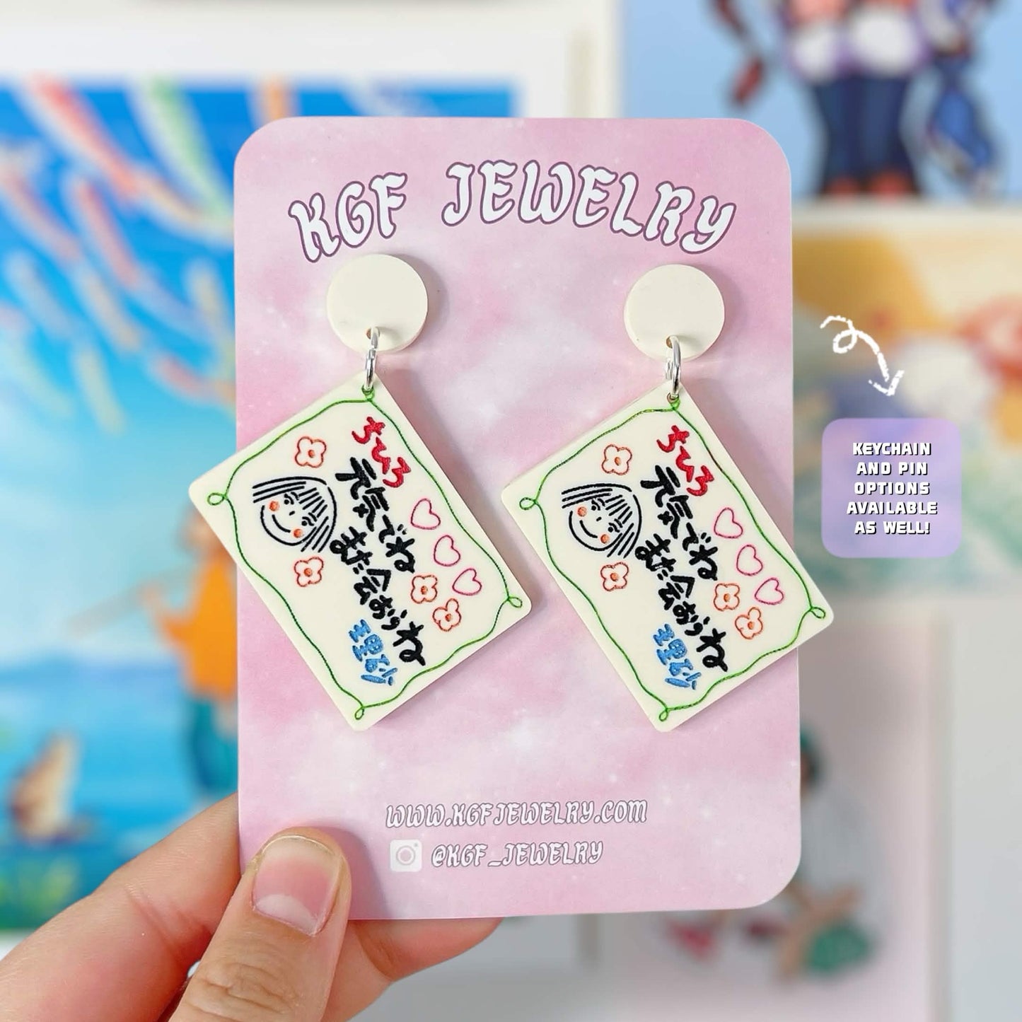 Chihiro's Note Handmade Acrylic Statement Earrings, Keychain, Pins