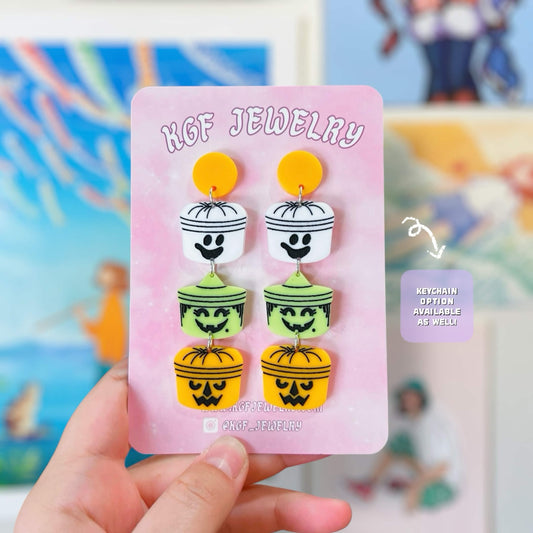Halloween Buckets Handmade Acrylic Statement Earrings & Keychains