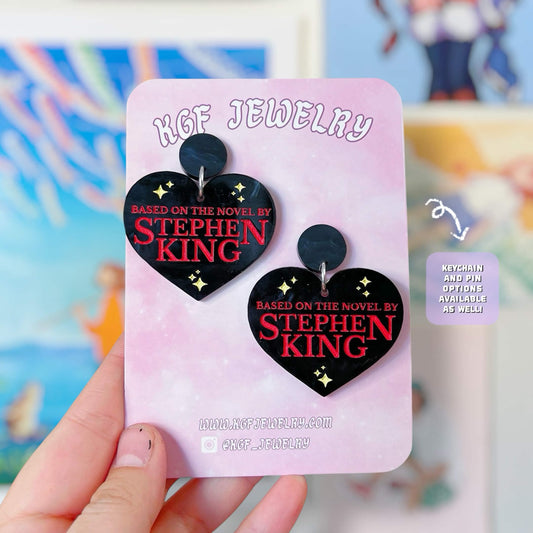 Stephen King Hearts Handmade Acrylic Statement Earrings, Keychains, Pins