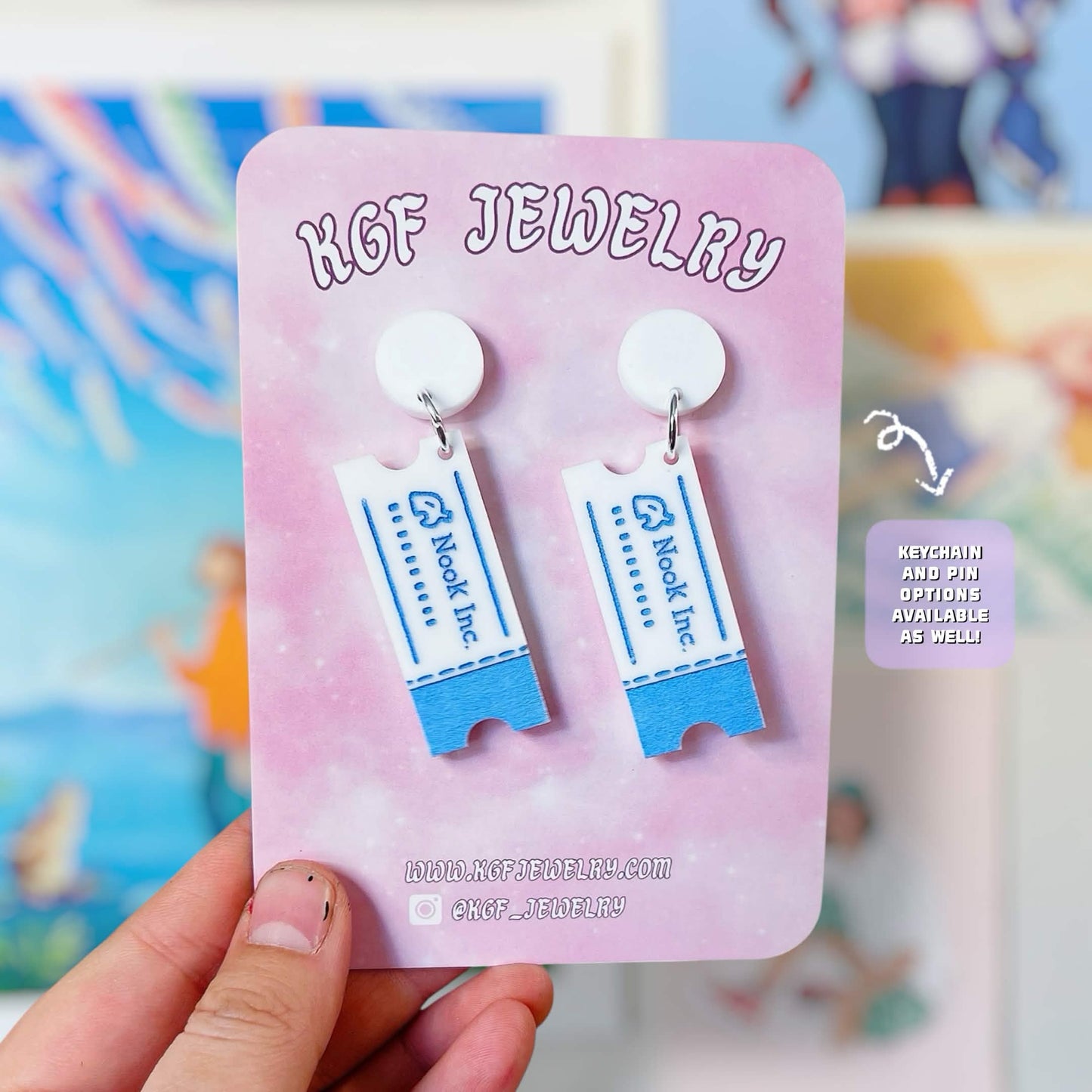 Nook Miles Ticket Video Game Handmade Acrylic Statement Earrings, Keychains, Pins