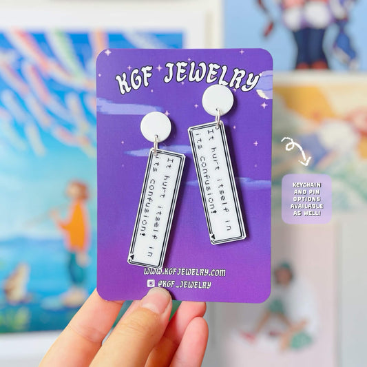 Confusion Battle Message Video Game Handmade Acrylic Earrings, Keychains, Pins