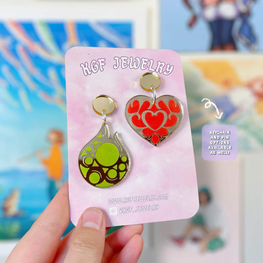 Heart Container Stamina Vessel Video Game Handmade Acrylic Statement Earrings, Keychains, Pins