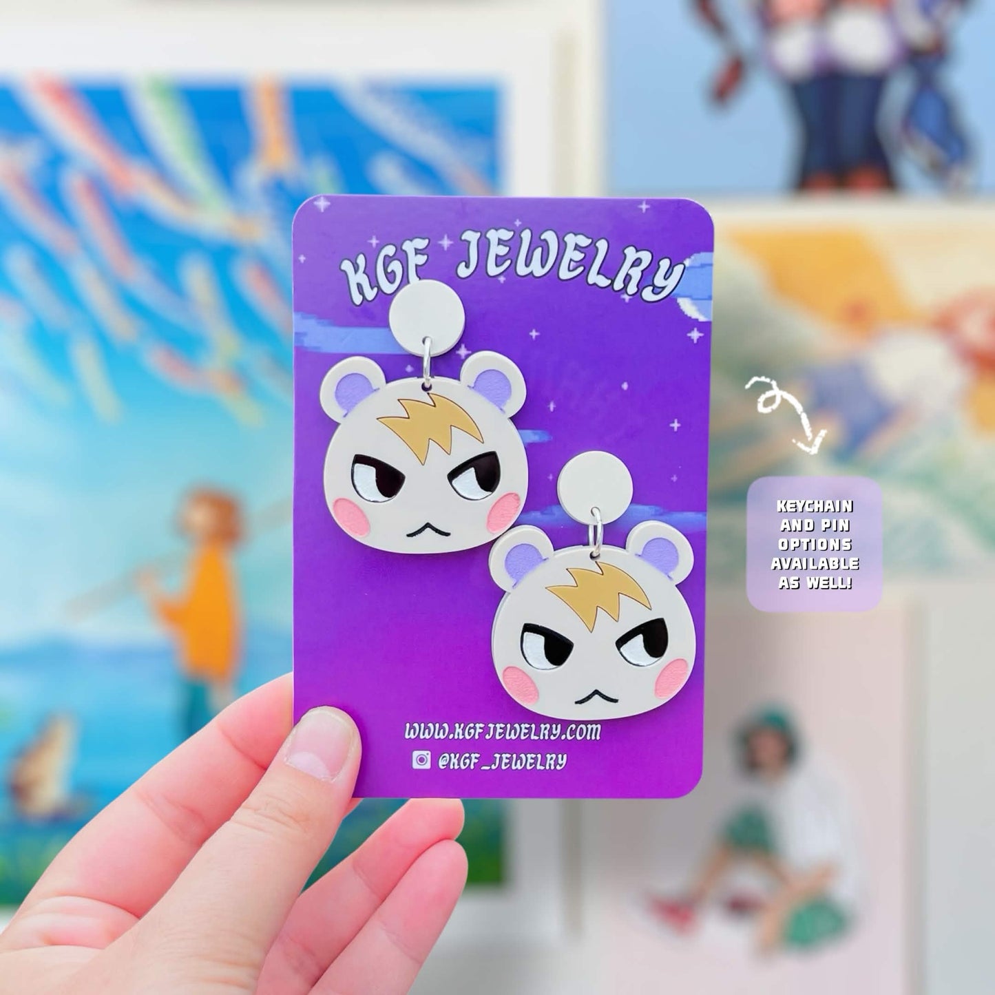 Marshal Squirrel Villager Video Game Handmade Acrylic Statement Earrings, Keychains, Pins