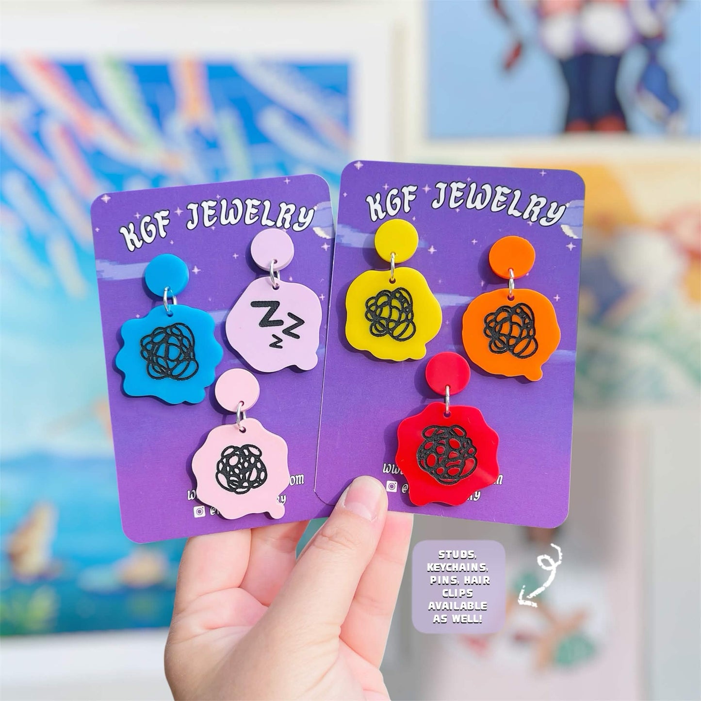 Tomodachi Bubbles Video Game Handmade Acrylic Statement Earrings, Keychains, Pins, Hair Clips