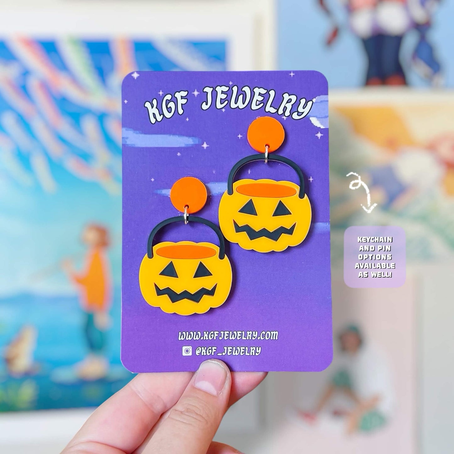 Pumpkin Halloween Candy Bucket Handmade Acrylic Earrings, Keychains, Pins