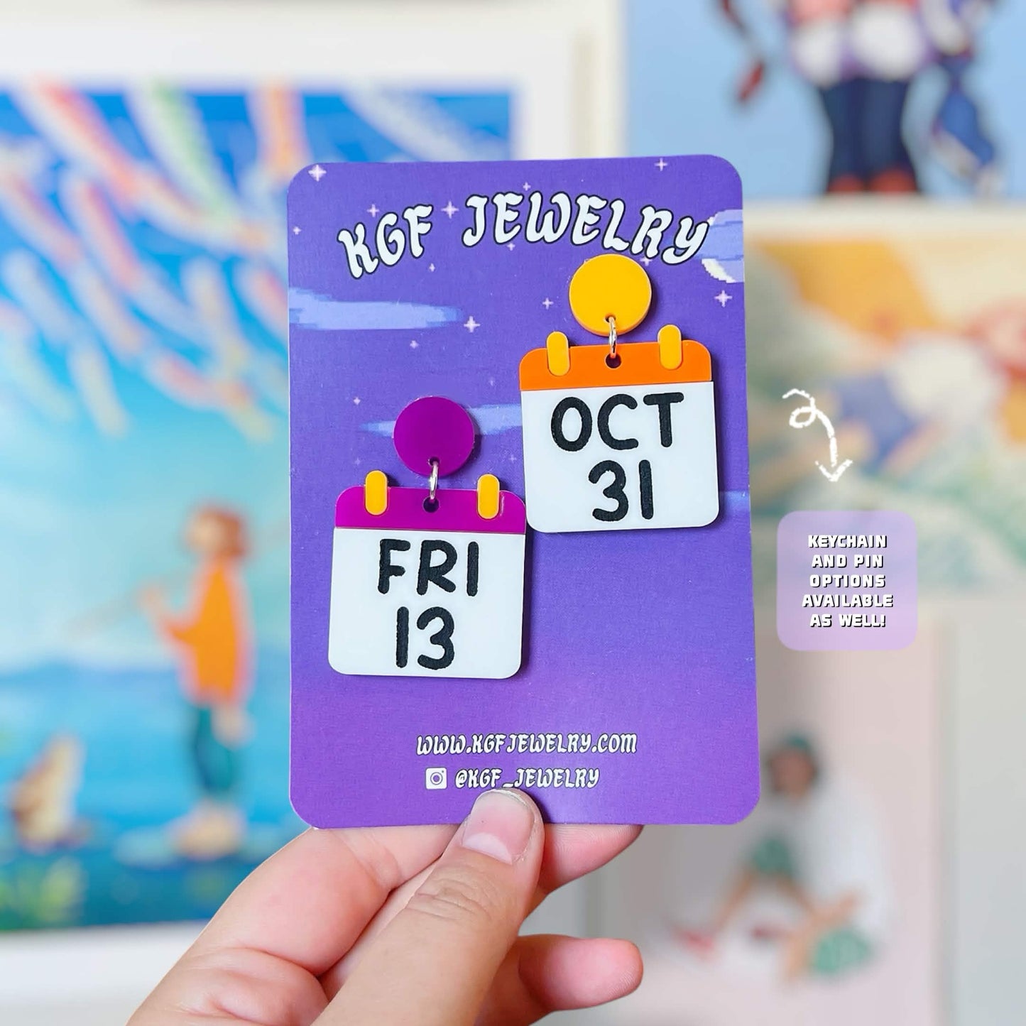 Spooky Calendar Halloween Handmade Acrylic Earrings, Keychains, Pins