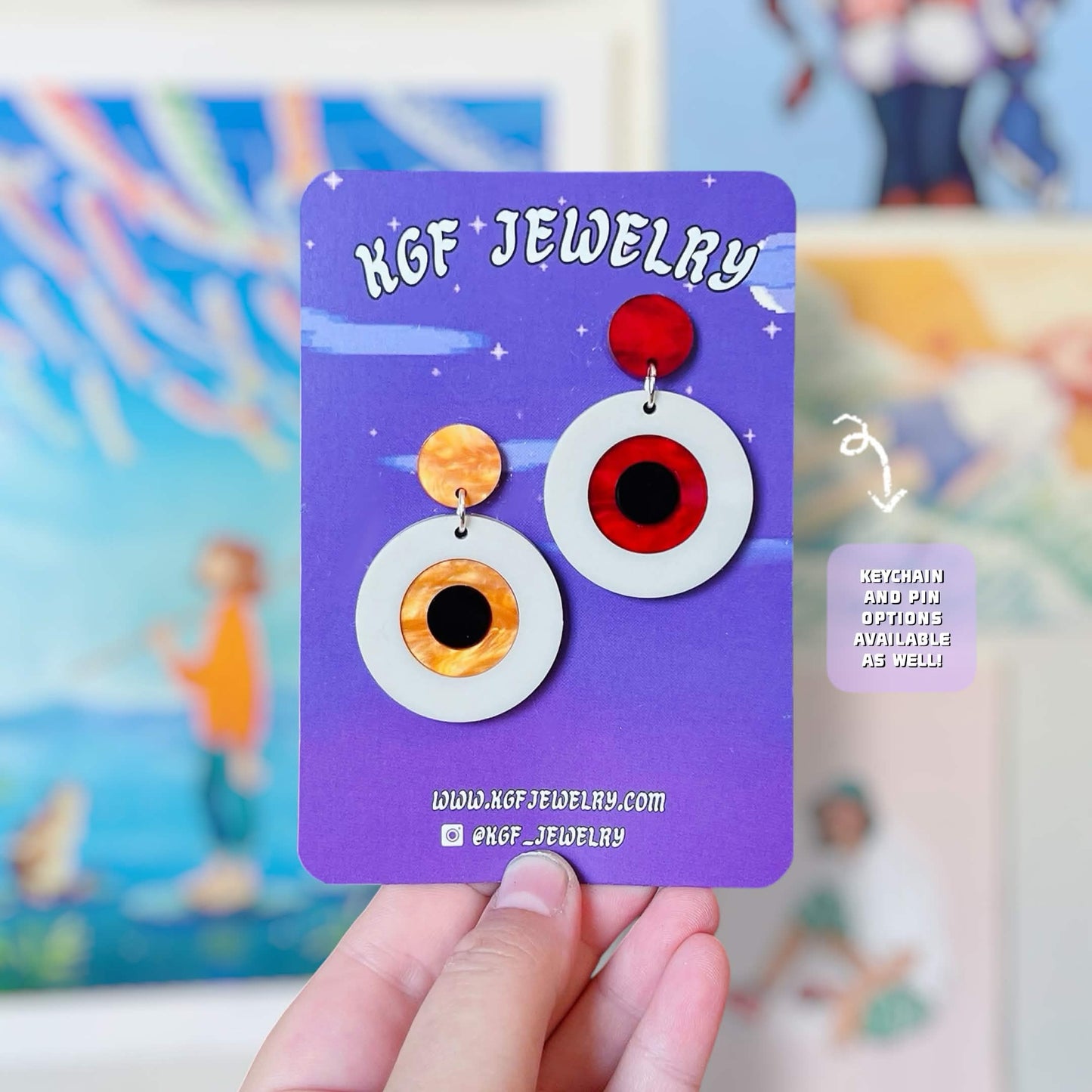Spooky Eyeball Halloween Handmade Acrylic Earrings, Keychains, Pins