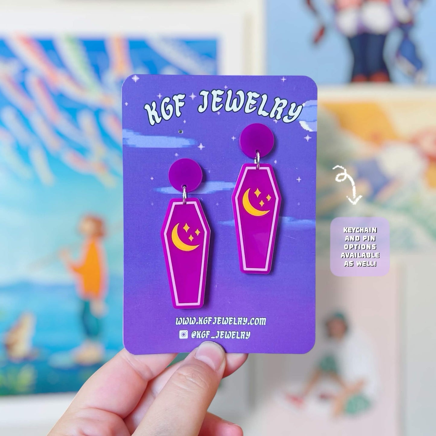 Cute Coffin Halloween Handmade Acrylic Earrings, Keychains, Pins