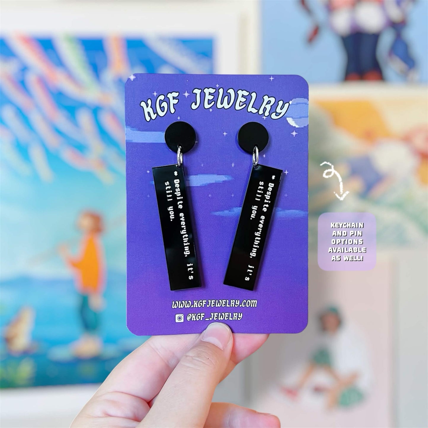 Despite Everything Message Video Game Handmade Acrylic Earrings, Keychains, Pins