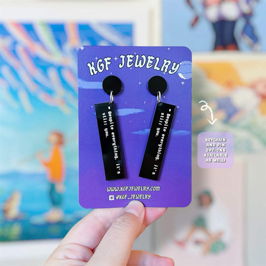 Despite Everything Message Video Game Handmade Acrylic Earrings, Keychains, Pins