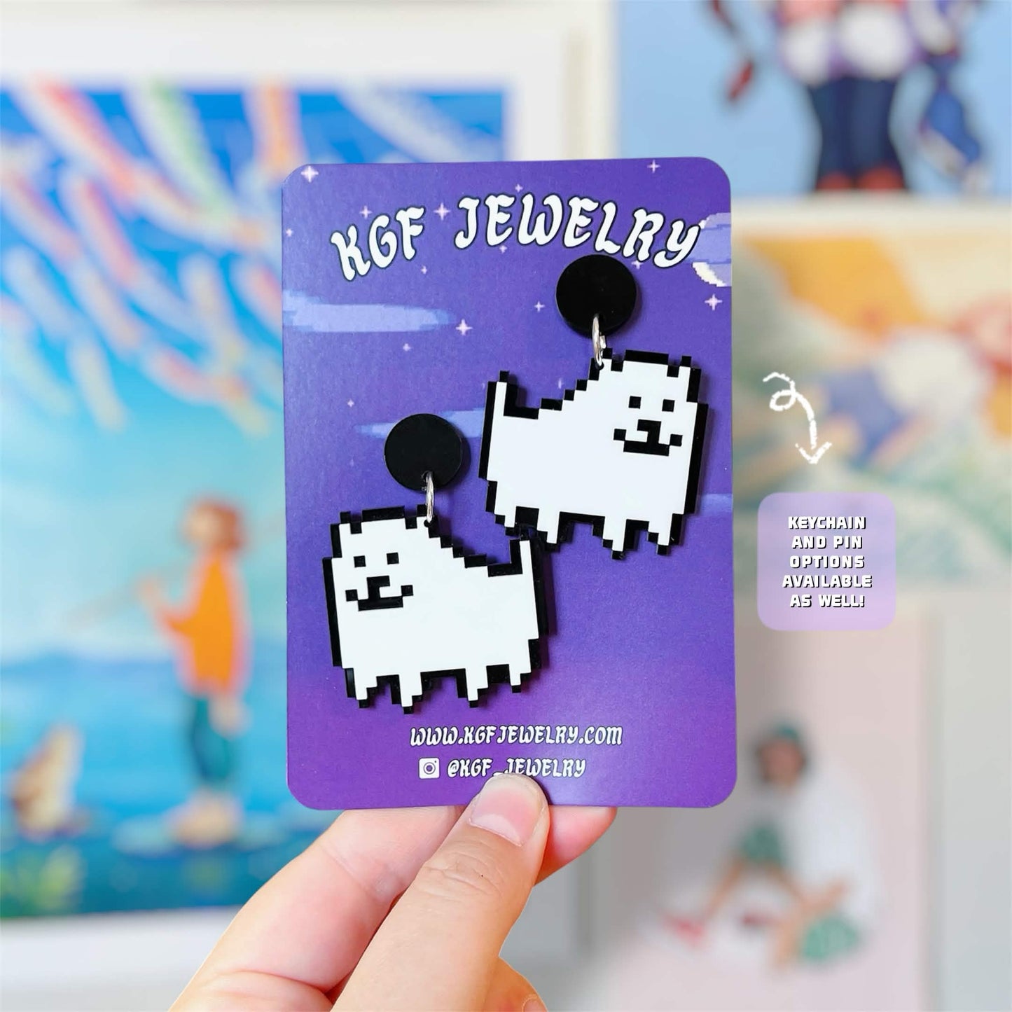 Annoying Dog Video Game Handmade Acrylic Earrings, Keychains, Pins