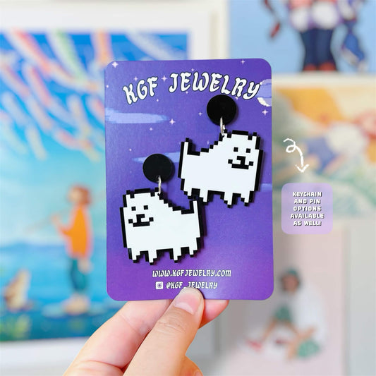 Annoying Dog Video Game Handmade Acrylic Earrings, Keychains, Pins