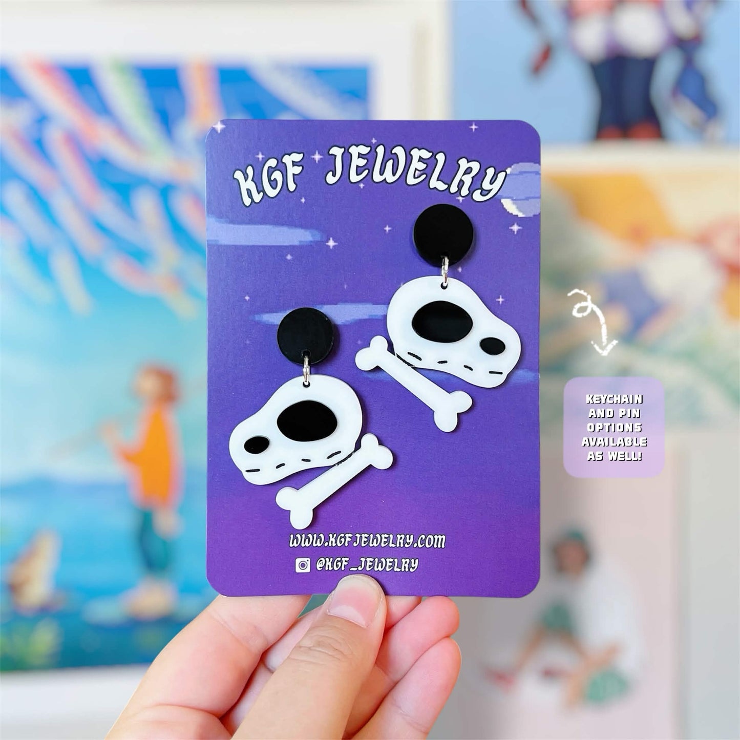 Fossil Bones Video Game Handmade Acrylic Earrings, Keychains, Pins