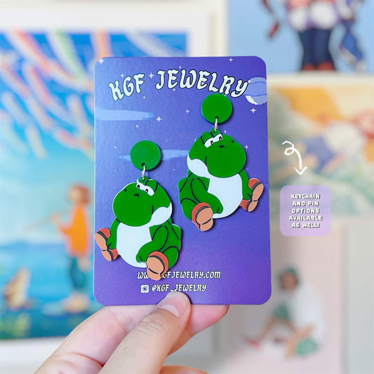 Chonky Yoshi Video Game Handmade Acrylic Earrings, Keychains, Pins
