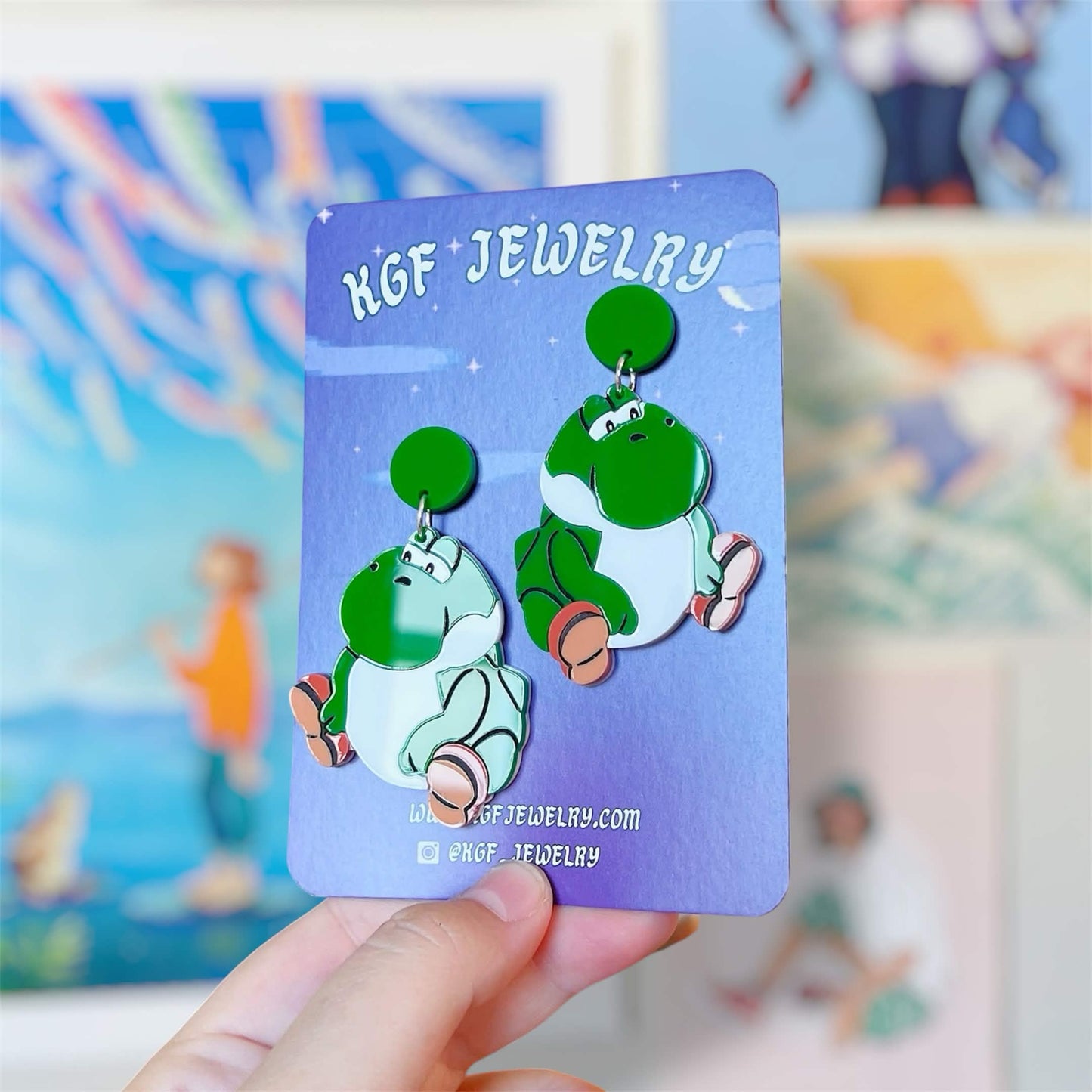 Chonky Yoshi Video Game Handmade Acrylic Earrings, Keychains, Pins