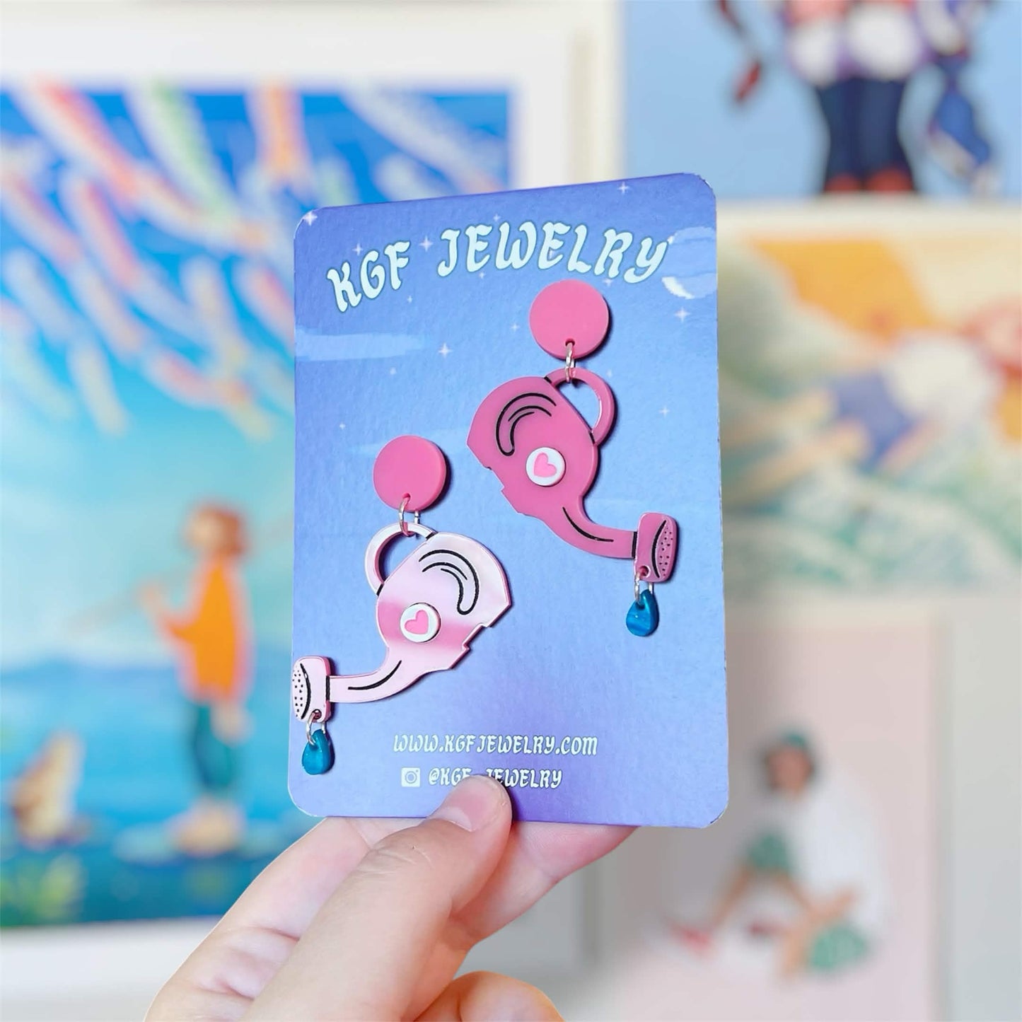 Elephant Watering Can Video Game Handmade Acrylic Earrings, Keychains, Pins