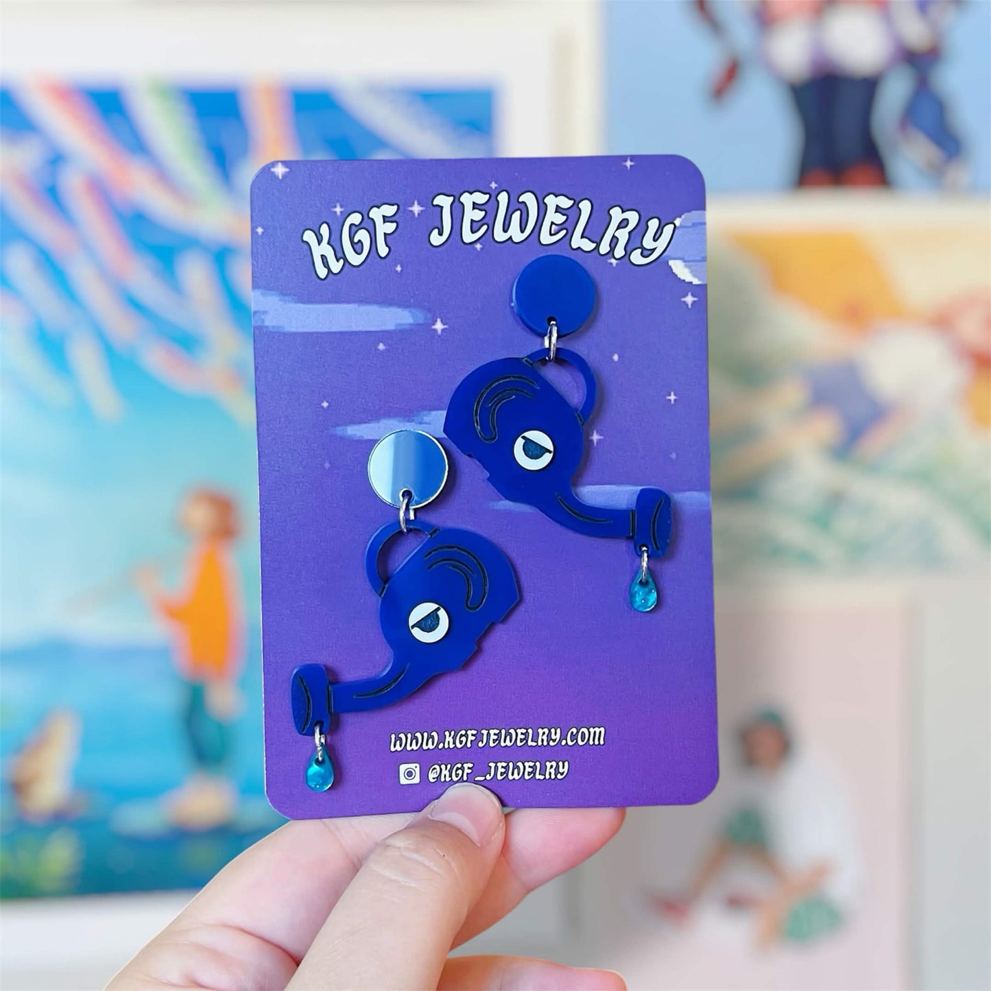 Elephant Watering Can Video Game Handmade Acrylic Earrings, Keychains, Pins