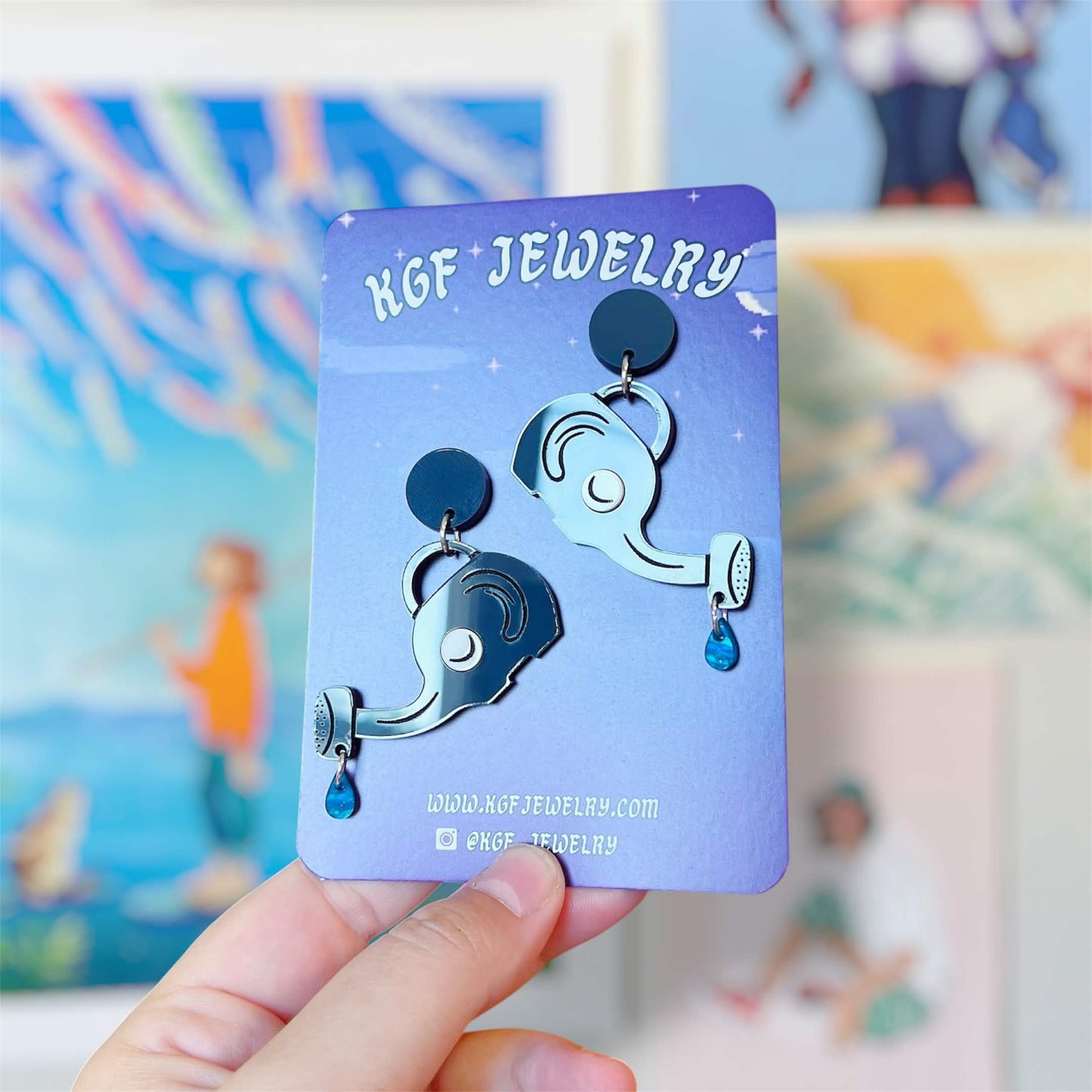 Elephant Watering Can Video Game Handmade Acrylic Earrings, Keychains, Pins