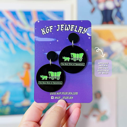 Oregon Trail Video Game Handmade Acrylic Earrings, Keychains, Pins