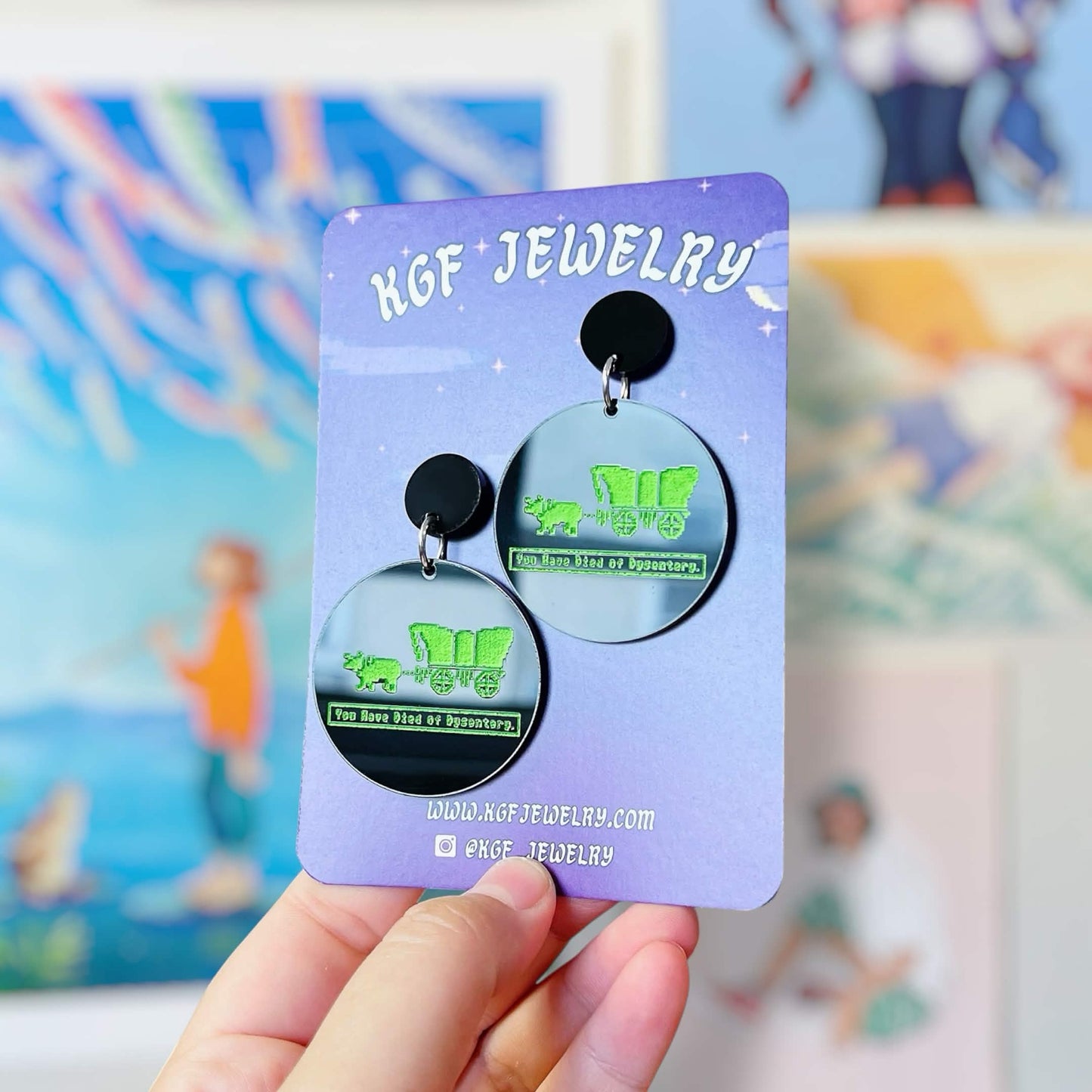 Oregon Trail Video Game Handmade Acrylic Earrings, Keychains, Pins