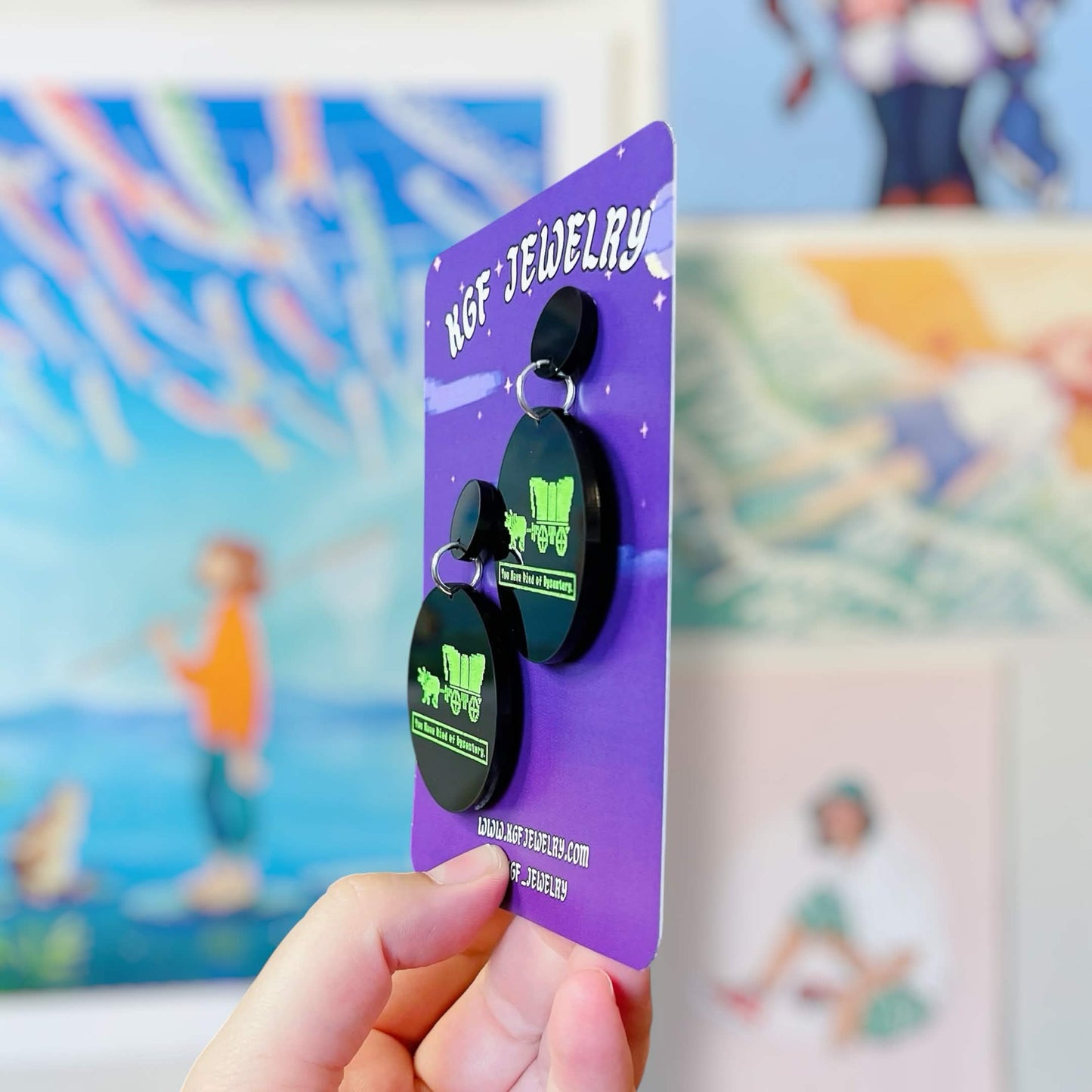 Oregon Trail Video Game Handmade Acrylic Earrings, Keychains, Pins