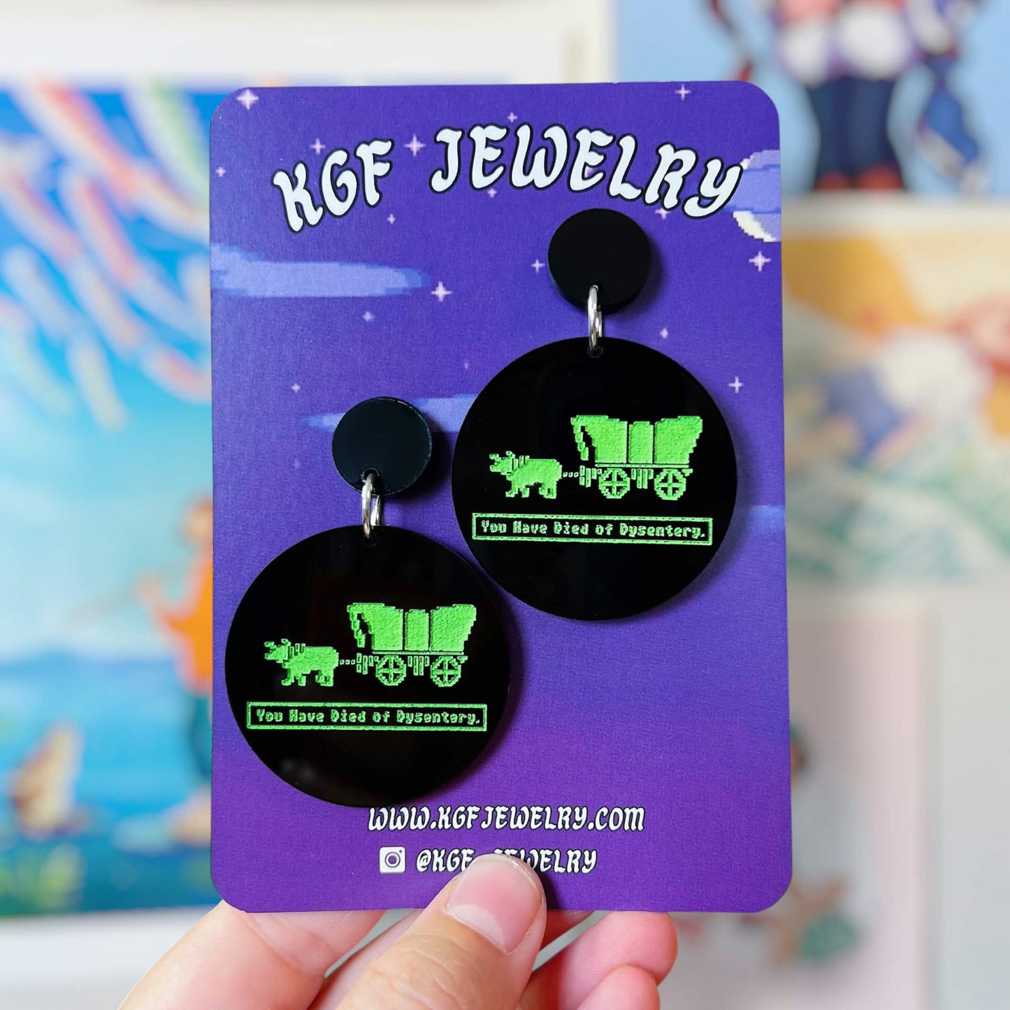 Oregon Trail Video Game Handmade Acrylic Earrings, Keychains, Pins