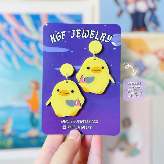 Knife Duck Meme Handmade Acrylic Statement Earrings, Keychains, Pins