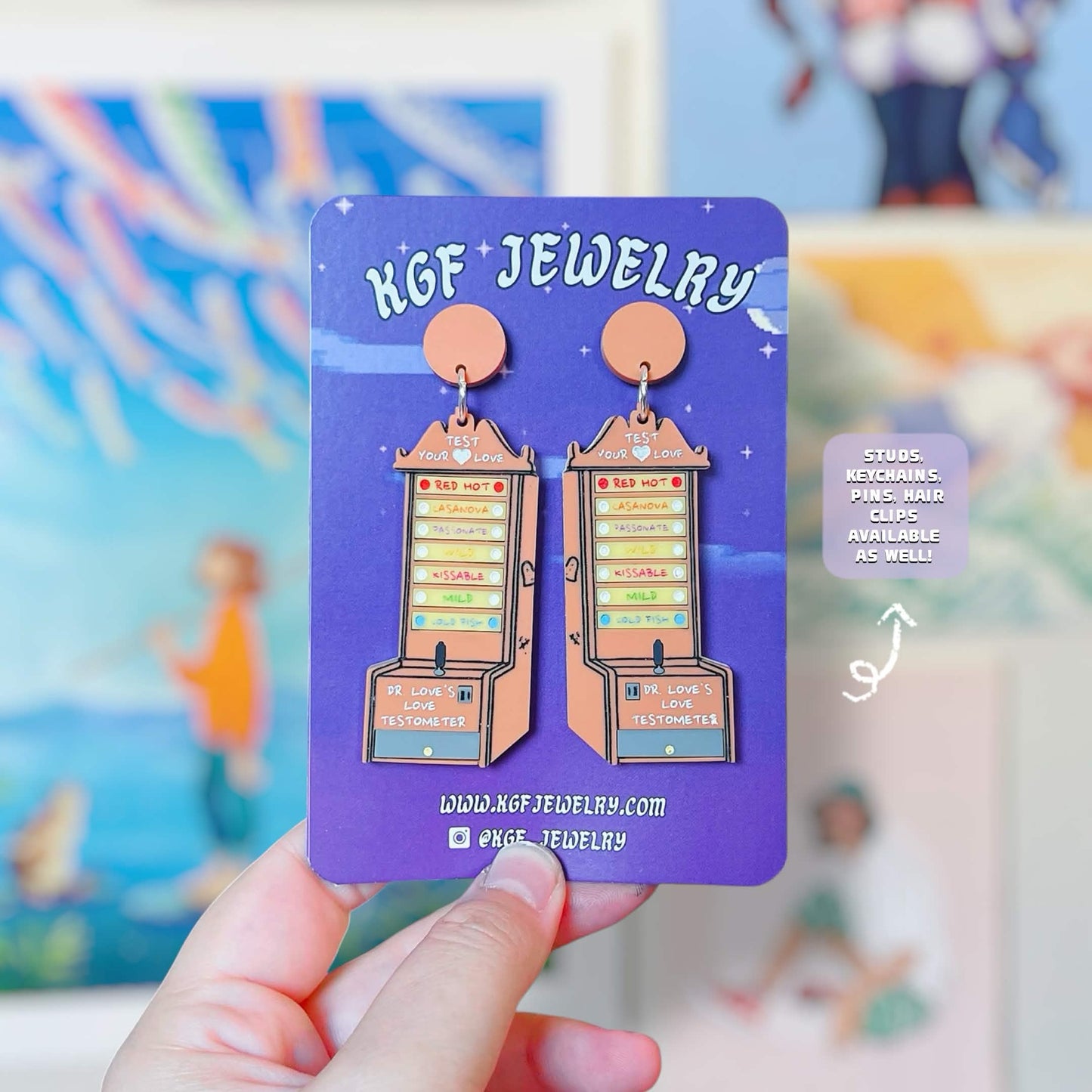 Dr. Love's Testometer Handmade Acrylic Earrings, Keychains, Pins, Hair Clips