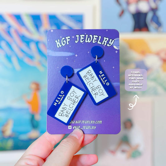 Baby Boy Belcher Handmade Acrylic Earrings, Keychains, Pins, Hair Clips
