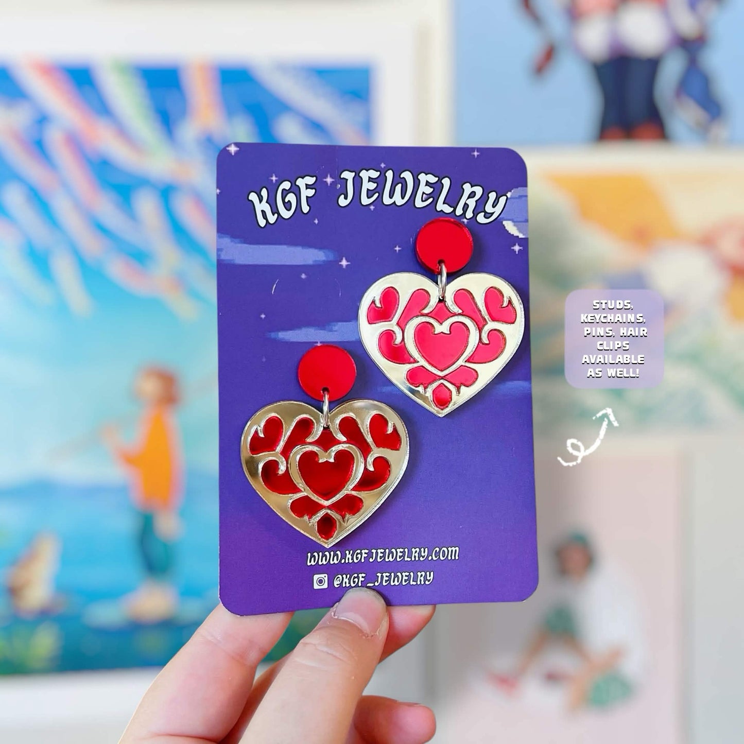 Heart Container Video Game Handmade Acrylic Earrings, Keychains, Pins, Hair Clips