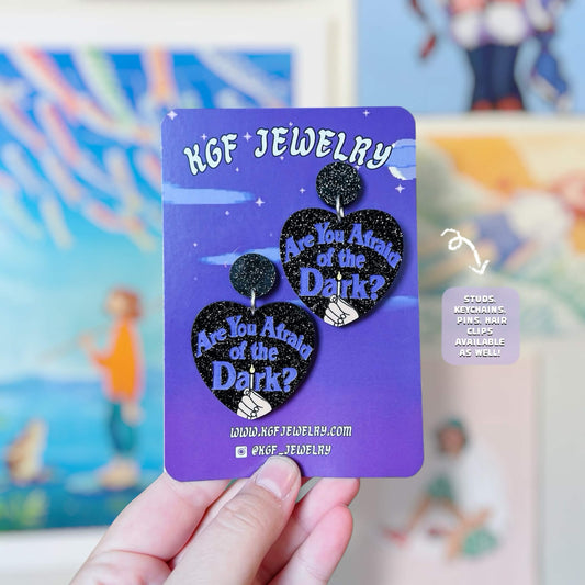 Afraid of the Dark Handmade Acrylic Statement Earrings, Keychains, Pins, Hair Clips