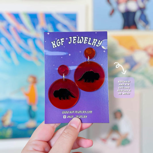 Sunset Appa Handmade Acrylic Statement Earrings. Keychains, Pins