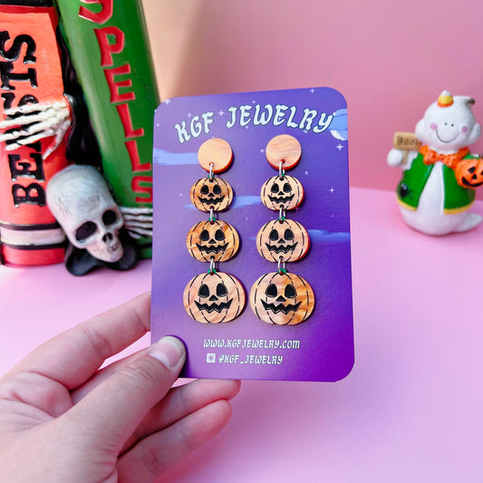 Tiered Pumpkins Handmade Acrylic Dangle Earrings, Keychains & Pins