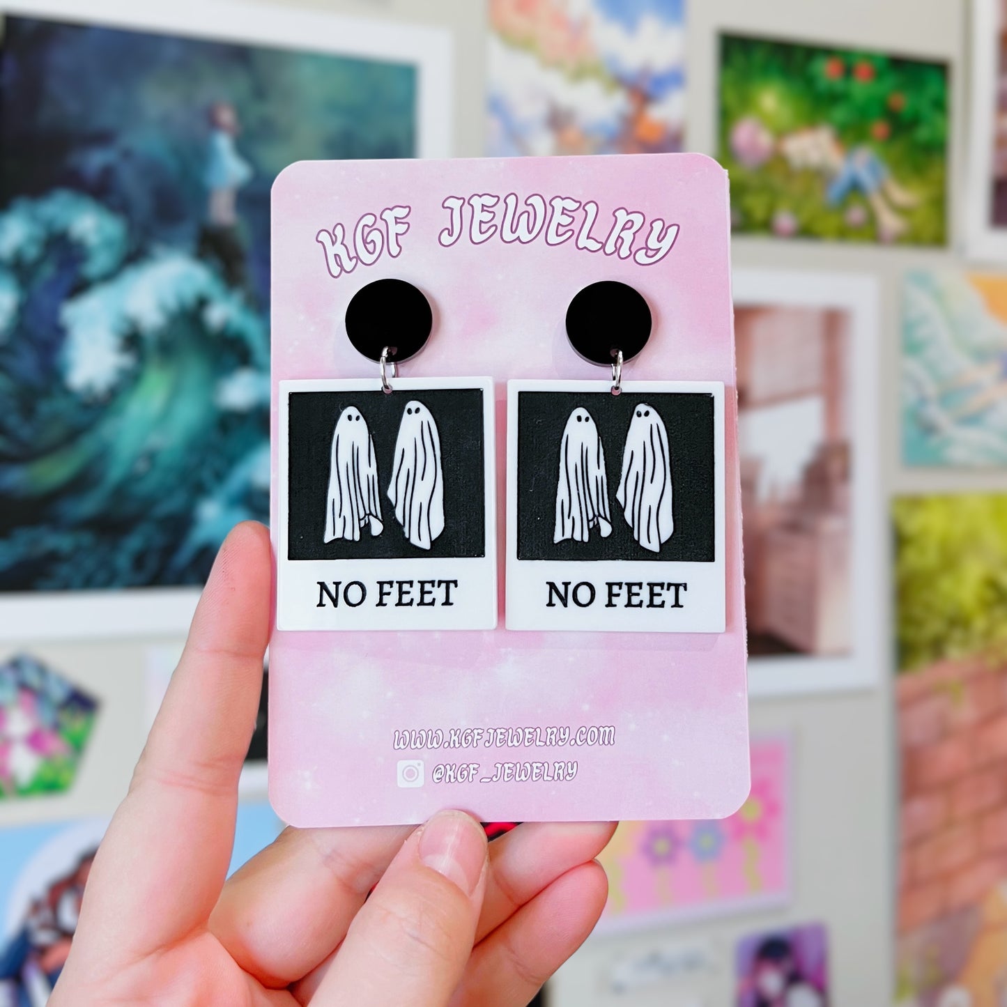 No Feet Acrylic Earrings, Keychains, Pins