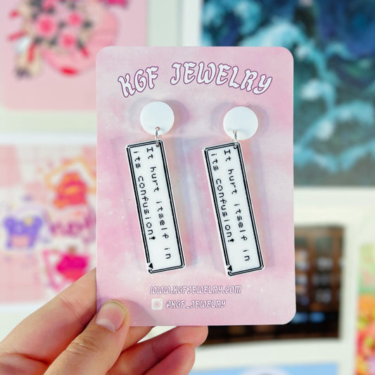 Confusion Battle Message Acrylic Earrings, Keychains, Pins