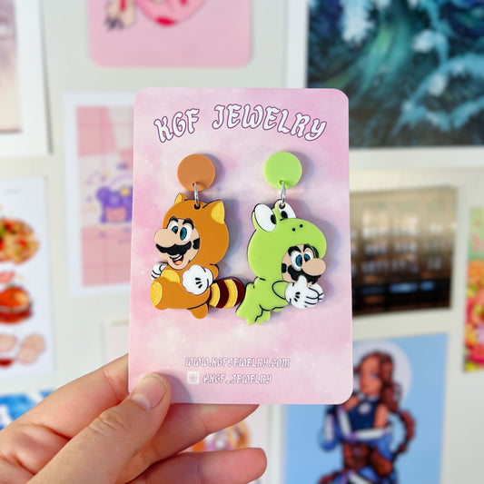 Tanuki & Frog Bros Acrylic Earrings, Keychains, Pins
