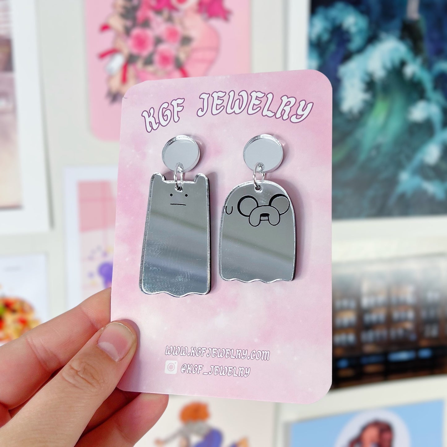Finn & Jake Ghost Acrylic Earrings, Keychains, Pins