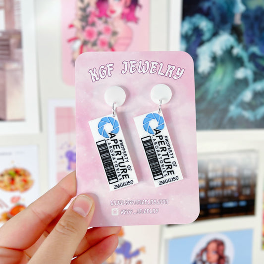 Portal Lab Tag Acrylic Earrings, Keychains, Pins