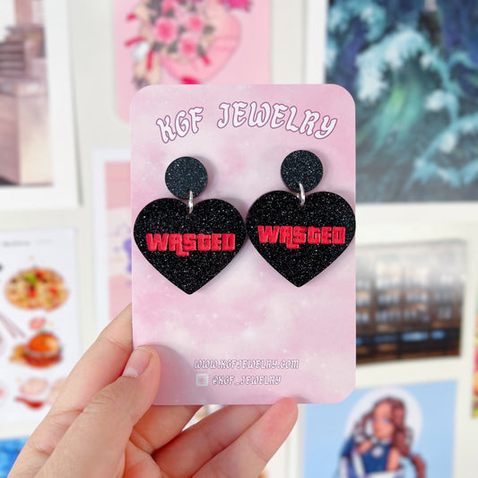 Wasted Hearts Acrylic Earrings, Keychains, Pins