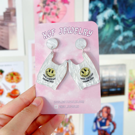 Thank You Bag Acrylic Earrings, Keychains, Pins