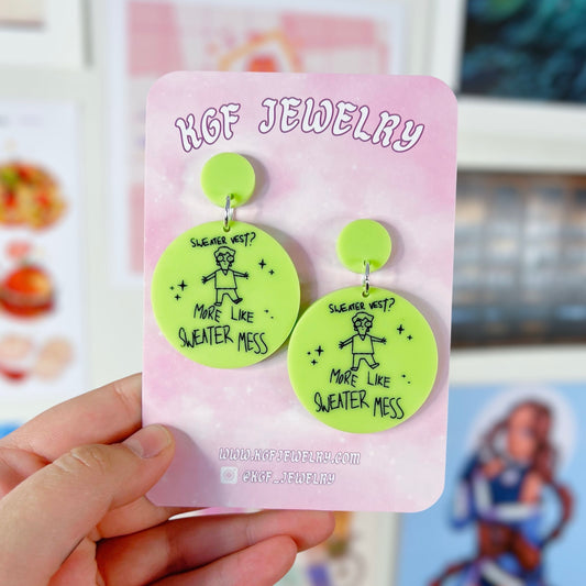 Sweater Mess Acrylic Earrings, Keychains, Pins