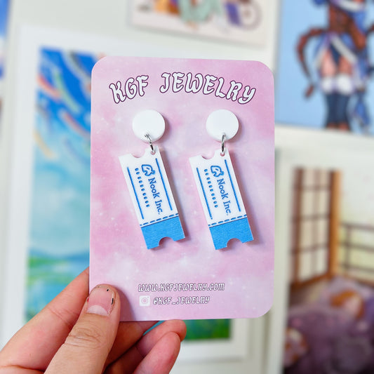 Nook Miles Ticket Acrylic Earrings, Keychains, Pins