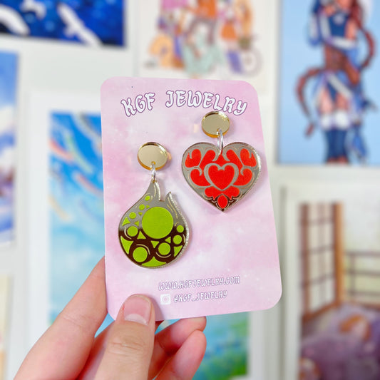 Heart Container & Stamina Vessel Acrylic Dangle Earrings, Keychains, Pins
