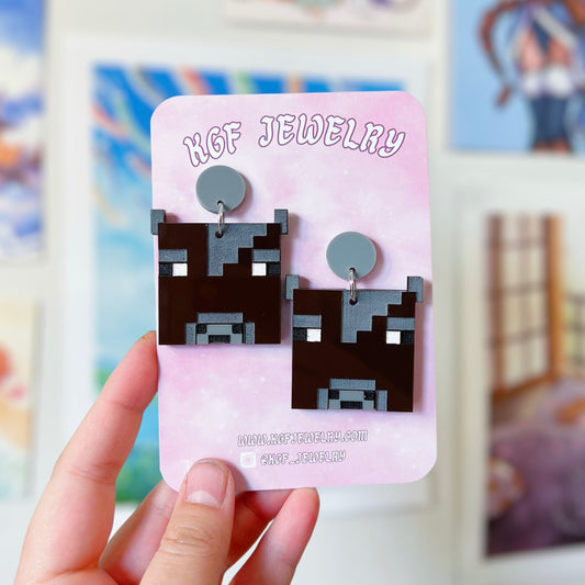 Cow Minecraft Acrylic Earrings, Keychains, Pins